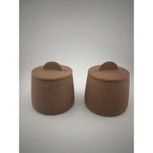Citrine Brown Speckled Ceramic Spice Jar‎ Set Two Lidded Containers